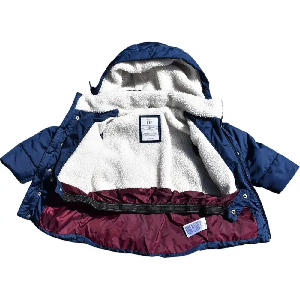 Baby Gap Warmest Jacket - Hooded Fleece Puffer Coat Navy Blue - Toddler 3 Years